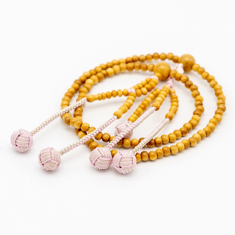 柘 灰桜銀房 数珠 8寸（小・女性向け） 木 カガリ梵天 創価学会念珠